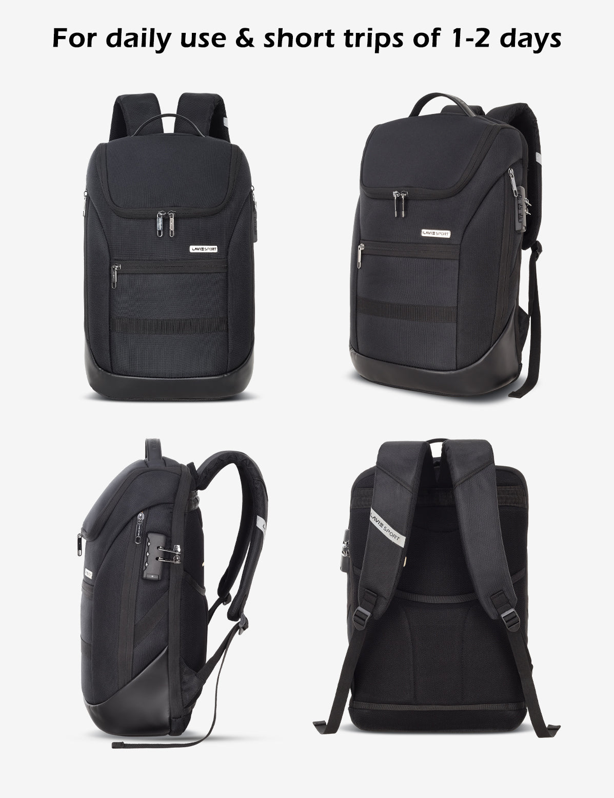 Unisex Black Work Solid Laptop Backpack