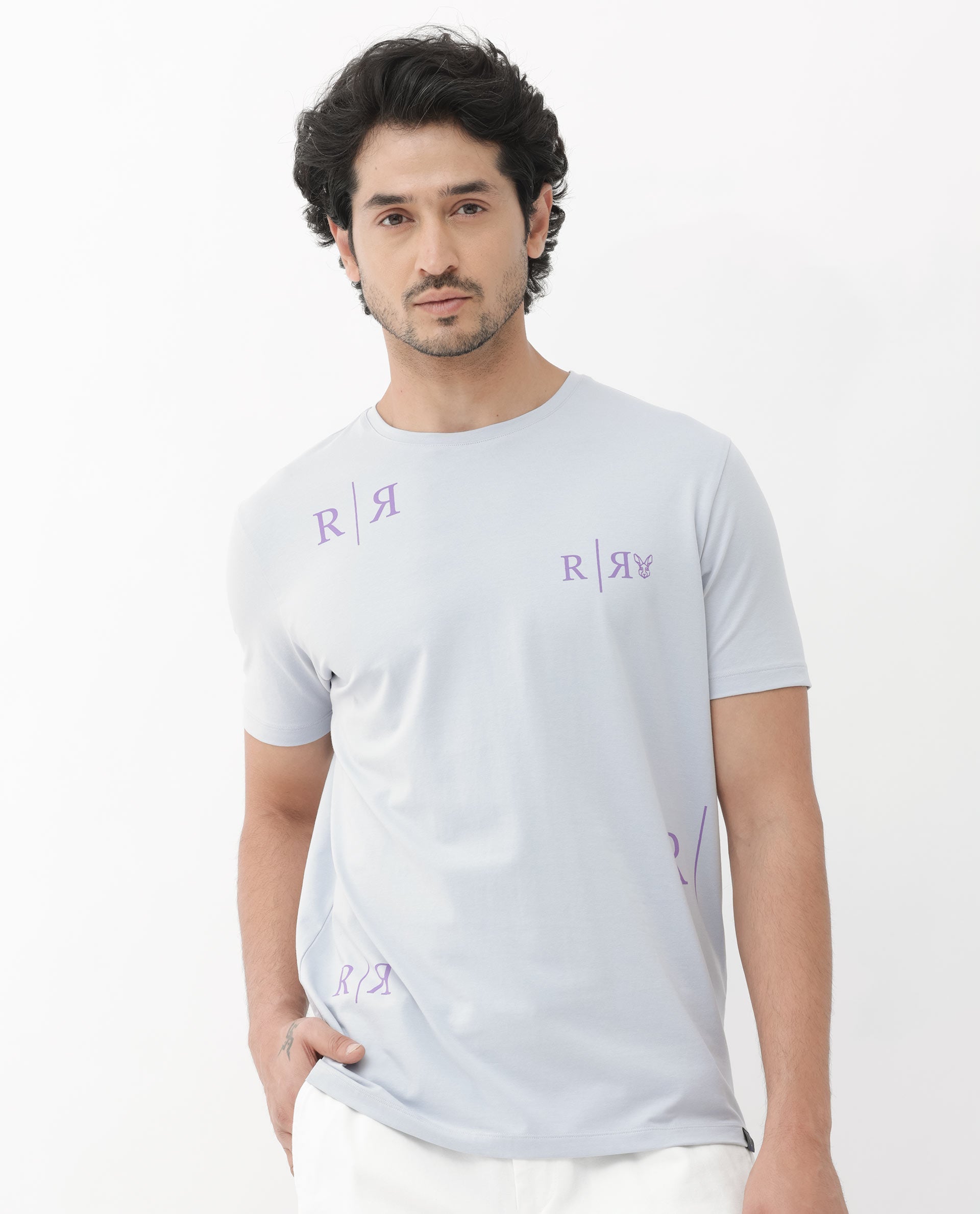 Men's Grey Casual Regular Fit Printed Half Sleeves Tshirt