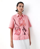 Women's Pink Casual Printed Half Sleeves Shirt