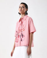 Women's Pink Casual Printed Half Sleeves Shirt