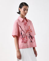 Women's Pink Casual Printed Half Sleeves Shirt