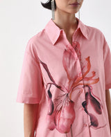 Women's Pink Casual Printed Half Sleeves Shirt