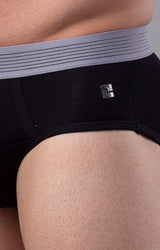 Men's Black & Grey Mid-Rise Solid Brief