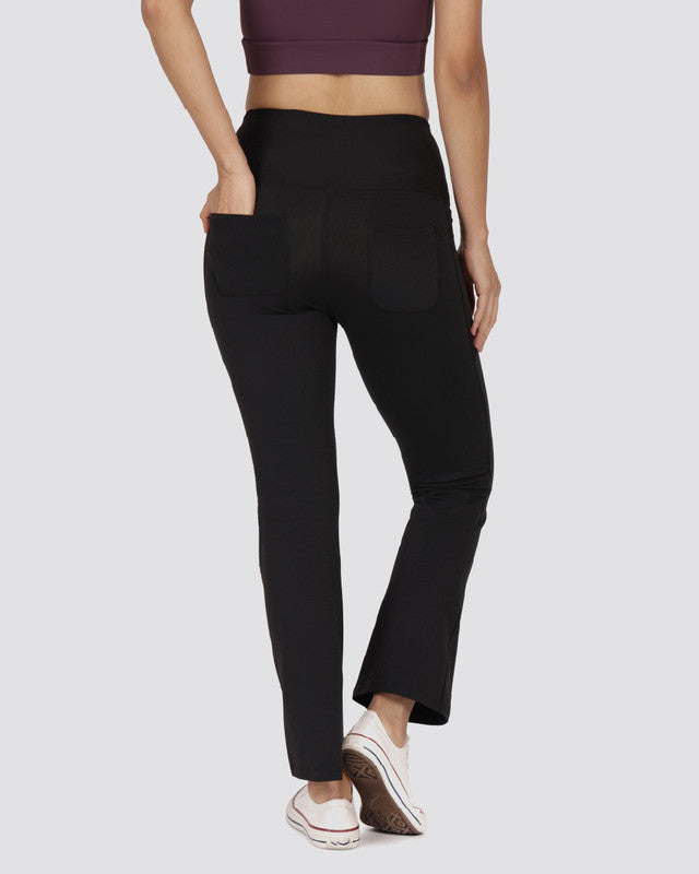 Women's Black Solid Sports High Rise Pant