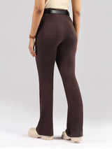 Women's Brown Solid Sports High Rise Pant - Tall