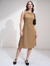 Women's Beige Ethnic Solid Regular Fit Sleeveless Dress