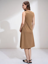 Women's Beige Ethnic Solid Regular Fit Sleeveless Dress