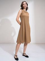 Women's Beige Ethnic Solid Regular Fit Sleeveless Dress