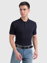 Mens Blue Casual Slim Fit Solid Half Sleeves Tshirt
