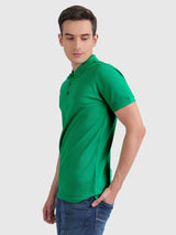 Mens Green Casual Slim Fit Solid Half Sleeves Tshirt