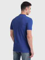 Mens Blue Casual Slim Fit Solid Half Sleeves Tshirt