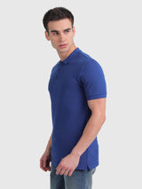 Mens Blue Casual Slim Fit Solid Half Sleeves Tshirt