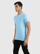 Mens Blue Casual Slim Fit Solid Half Sleeves Tshirt