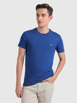 Mens Blue Casual Slim Fit Solid Half Sleeves Tshirt