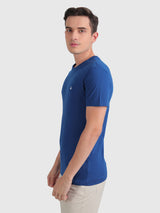 Mens Blue Casual Slim Fit Solid Half Sleeves Tshirt