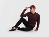 Mens Maroon Casual Slim Fit Solid Full Sleeves Tshirt