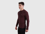 Mens Maroon Casual Slim Fit Solid Full Sleeves Tshirt