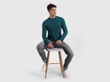Mens Blue Casual Slim Fit Solid Full Sleeves Tshirt