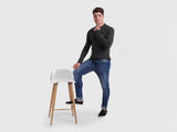 Mens Grey Casual Slim Fit Solid Full Sleeves Tshirt
