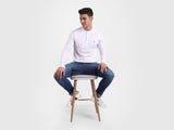 Mens White Casual Slim Fit Solid Full Sleeves Tshirt