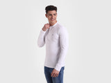 Mens White Casual Slim Fit Solid Full Sleeves Tshirt