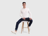 Mens White Casual Slim Fit Solid Full Sleeves Tshirt