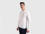 Mens White Casual Slim Fit Solid Full Sleeves Tshirt