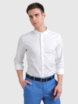 Mens White Casual Slim Fit Solid Full Sleeves Shirt