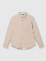 Mens Beige Casual Slim Fit Solid Full Sleeves Shirt