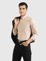 Mens Beige Casual Slim Fit Solid Full Sleeves Shirt