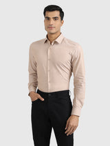 Mens Beige Casual Slim Fit Solid Full Sleeves Shirt