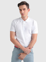 Mens White Casual Slim Fit Solid Half Sleeves Tshirt