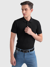 Mens Black Casual Slim Fit Solid Half Sleeves Tshirt