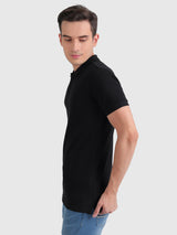 Mens Black Casual Slim Fit Solid Half Sleeves Tshirt