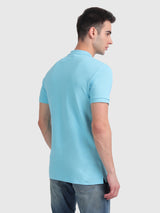 Mens Blue Casual Slim Fit Solid Half Sleeves Tshirt