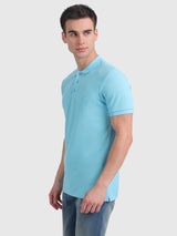 Mens Blue Casual Slim Fit Solid Half Sleeves Tshirt
