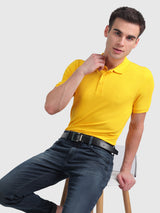 Mens Yellow Casual Slim Fit Solid Half Sleeves Tshirt