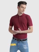 Mens Red Casual Slim Fit Solid Half Sleeves Tshirt