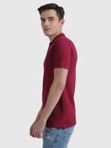 Mens Red Casual Slim Fit Solid Half Sleeves Tshirt