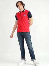 Mens Red Casual Regular Fit Solid Half Sleeves Tshirt