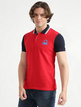 Mens Red Casual Regular Fit Solid Half Sleeves Tshirt