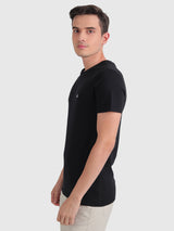 Mens Black Casual Slim Fit Solid Half Sleeves Tshirt