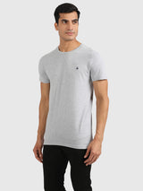 Mens Grey Casual Slim Fit Solid Half Sleeves Tshirt
