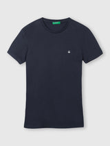 Mens Blue Casual Slim Fit Solid Half Sleeves Tshirt