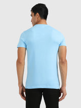 Mens Blue Casual Slim Fit Solid Half Sleeves Tshirt