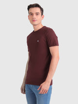 Mens Red Casual Slim Fit Solid Half Sleeves Tshirt