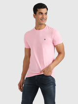 Mens Pink Casual Slim Fit Solid Half Sleeves Tshirt