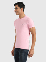 Mens Pink Casual Slim Fit Solid Half Sleeves Tshirt