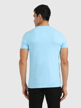 Mens Blue Casual Slim Fit Solid Half Sleeves Tshirt