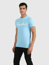 Mens Blue Casual Slim Fit Solid Half Sleeves Tshirt